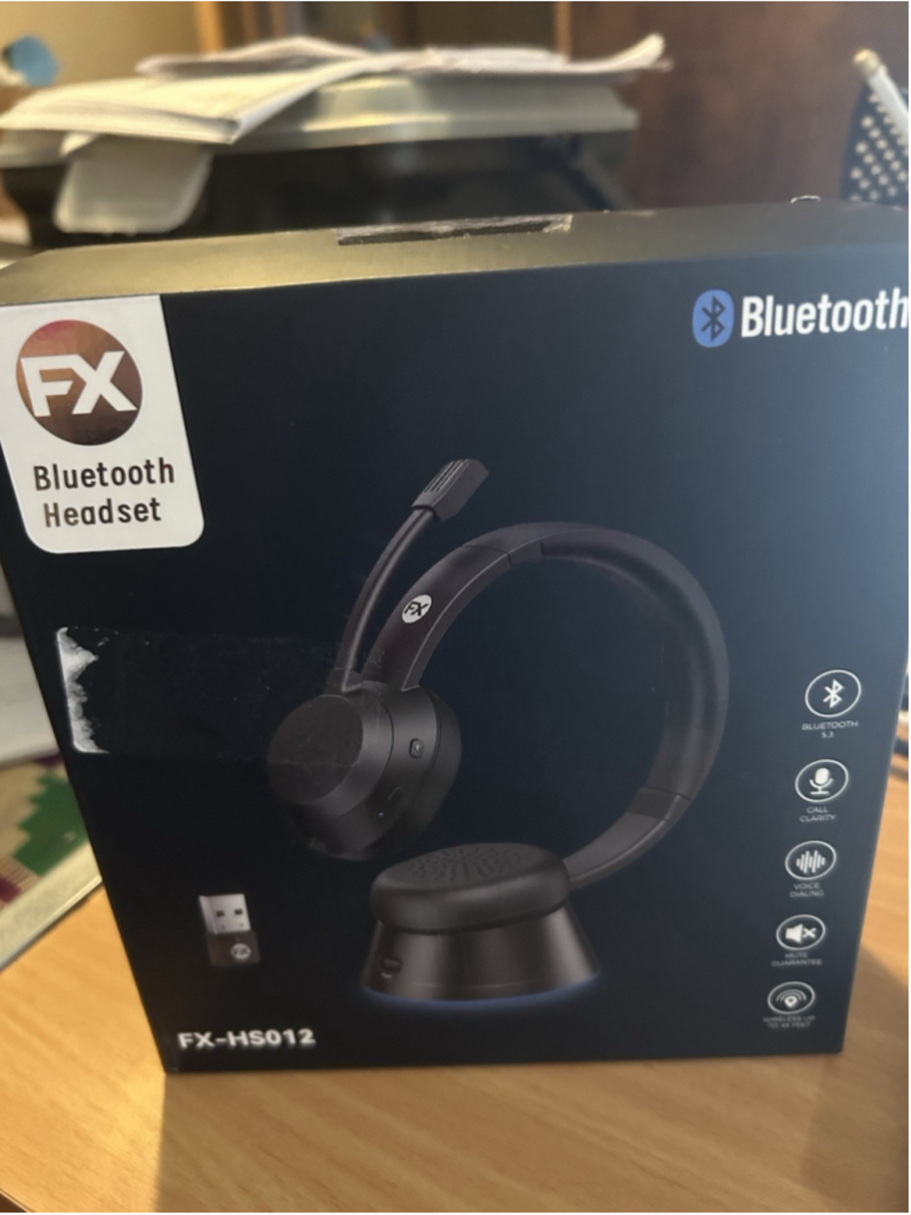 Headset Bluetooth Model FX-HS012 Voice Dialing, Wireless up to 49 Feet Black